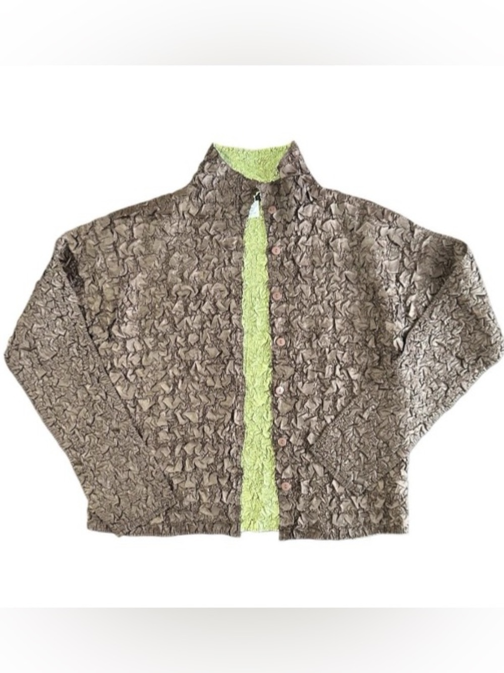 Y2K Crushed Crinkle Top Button Down Shirt Textured Fairy Boho Nature Size Medium